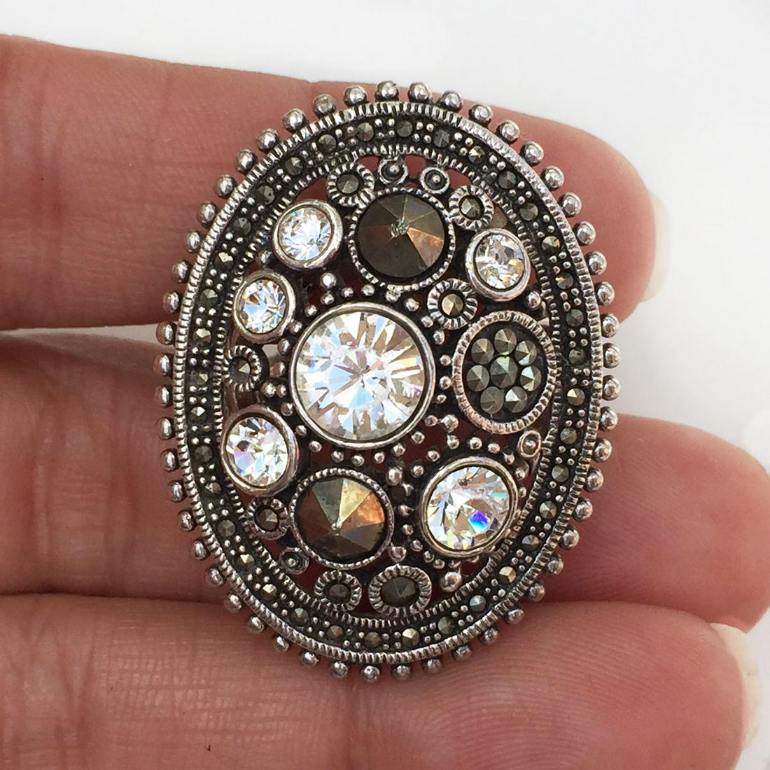 Sterling silver marcasites clear crystals cocktail ring (1 of 6)