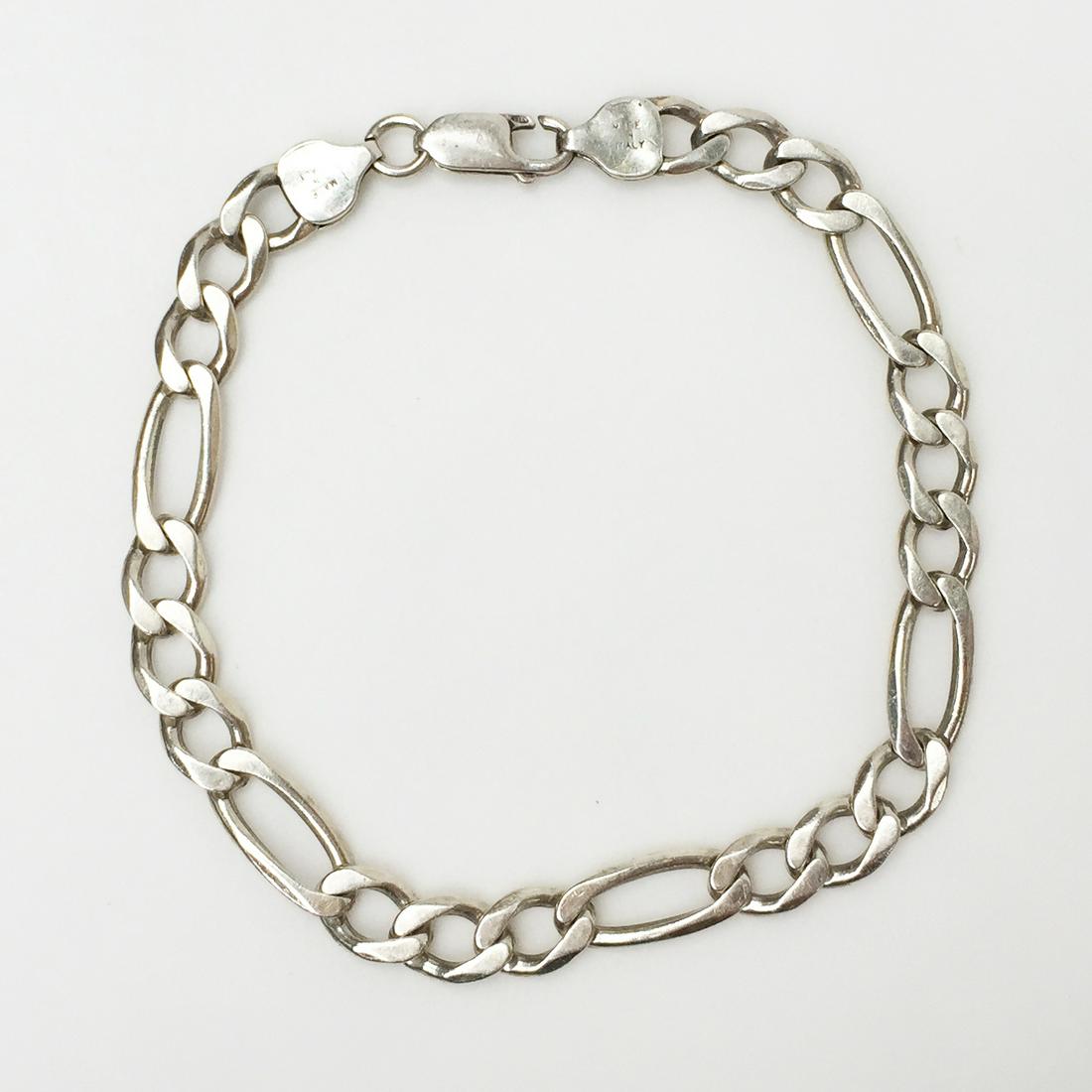 Sterling silver Figaro chain bracelet 8 5/8 inches (1 of 3)