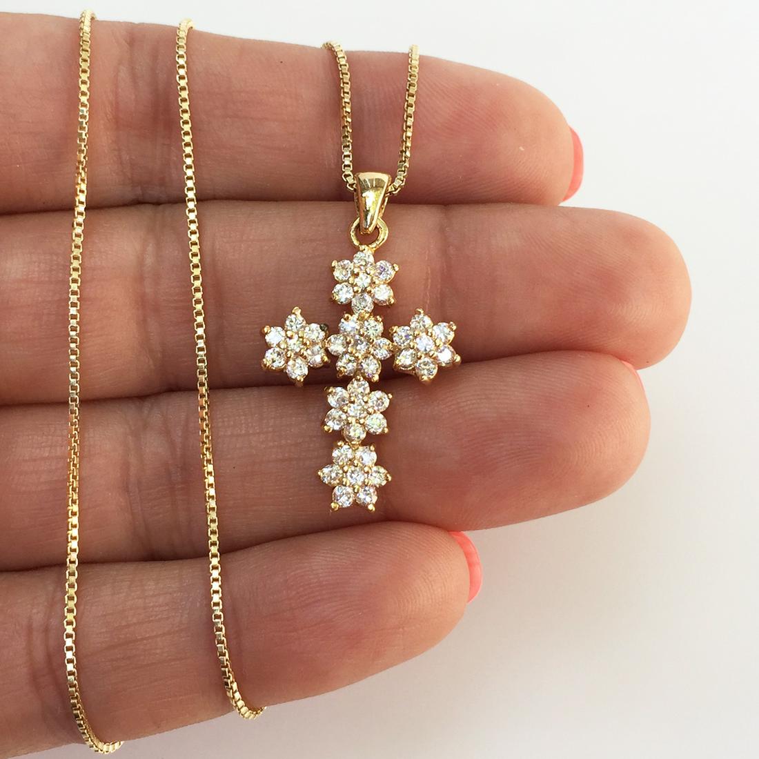 24KT Gold plated sterling silver CZ cross pendant chain (1 of 5)