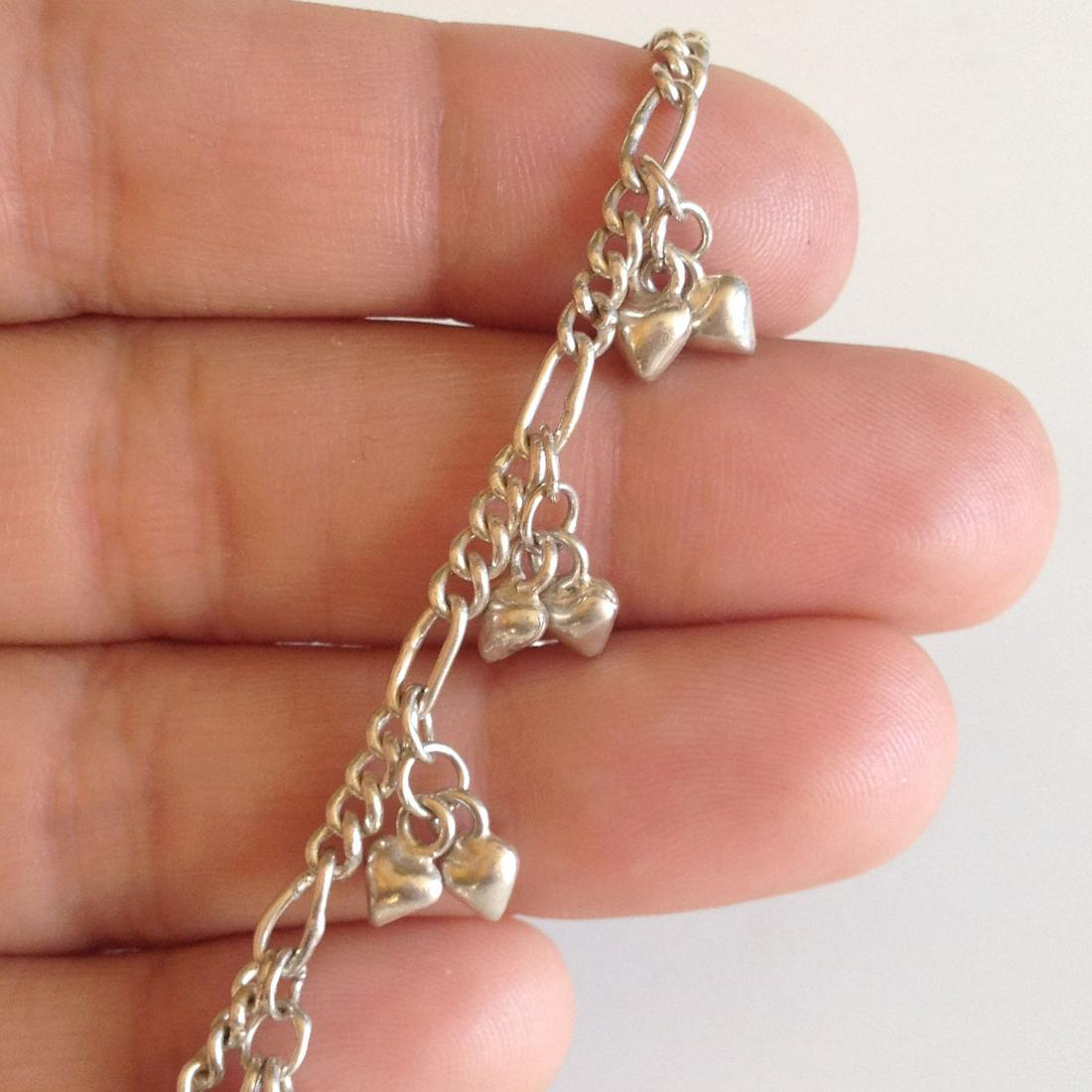 Sterling silver dangling heart anklet (1 of 3)