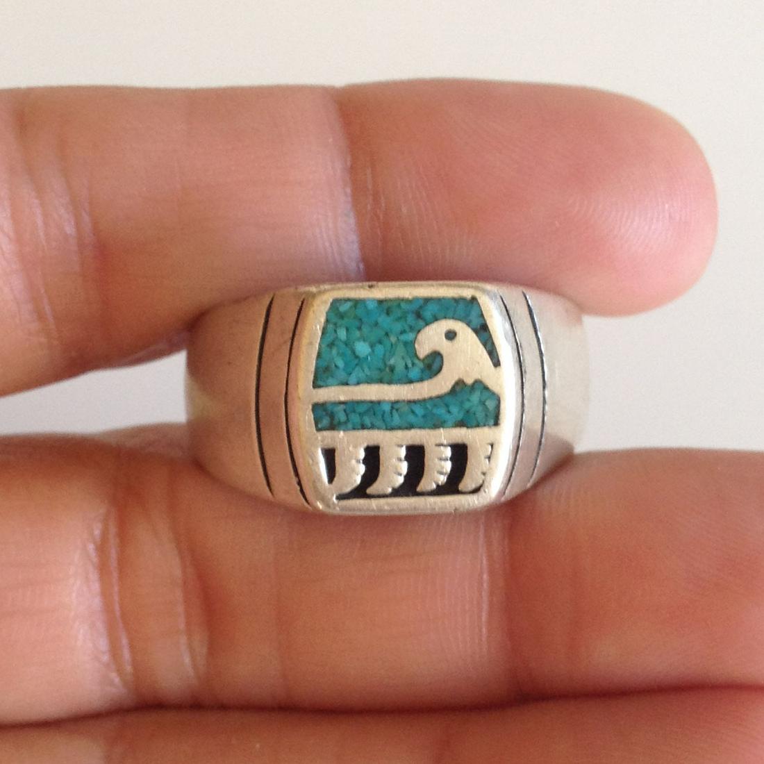 Sterling silver ring Eagle head, turquoise color inlay (1 of 5)
