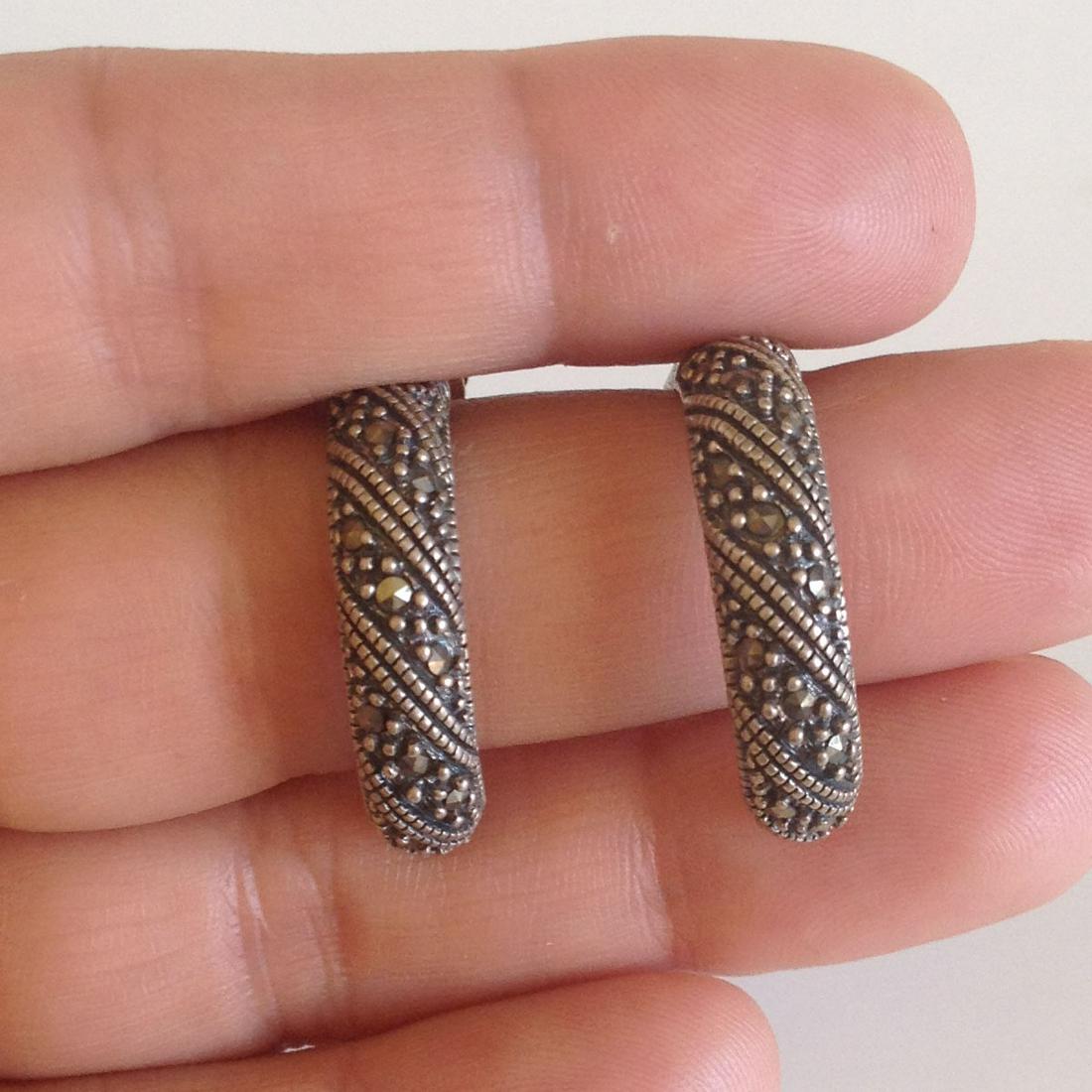 Vintage sterling silver push back earrings marcasites (1 of 3)