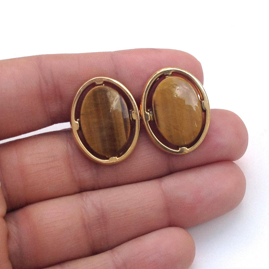 FOSTER Vintage gold tone cufflinks flat cat eye, signed (1 of 4)