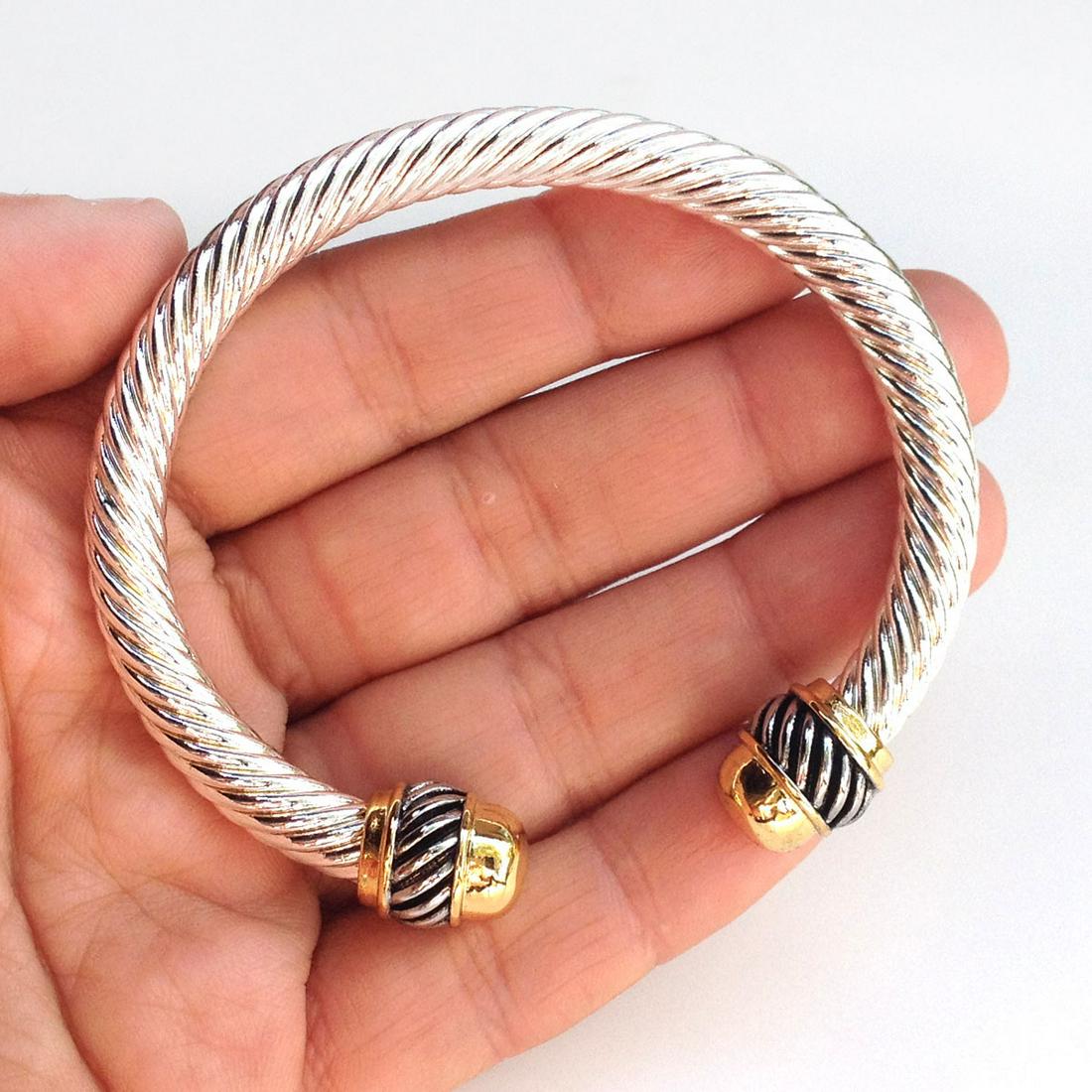 Silver gold tone cable David Yurman Style bangle (1 of 4)