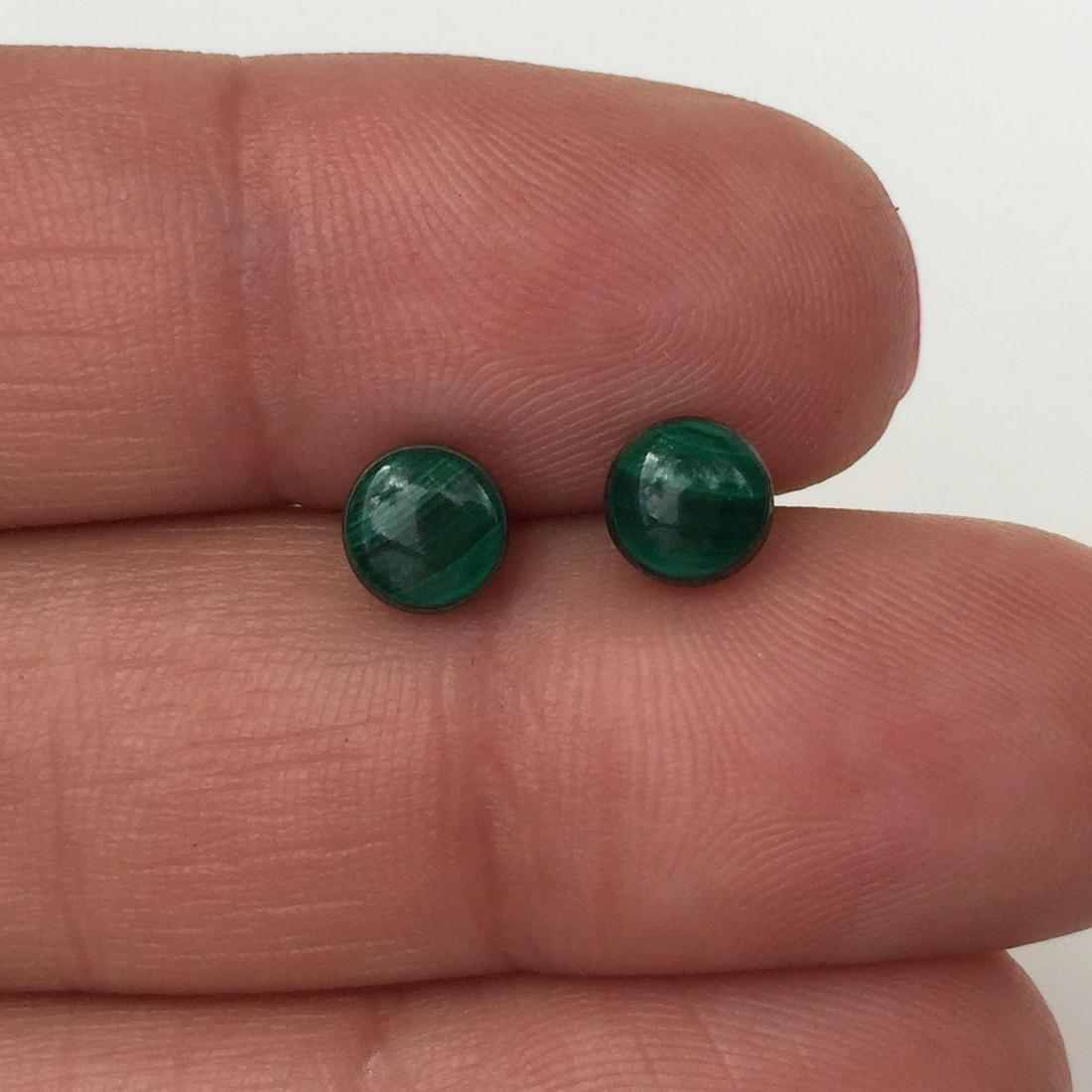 Sterling silver malachite round push back stud earrings (1 of 3)