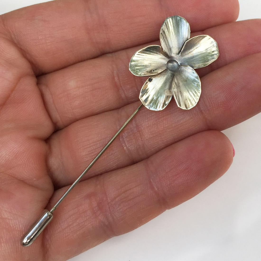 Sterling silver Flower stick lapel pin (1 of 5)