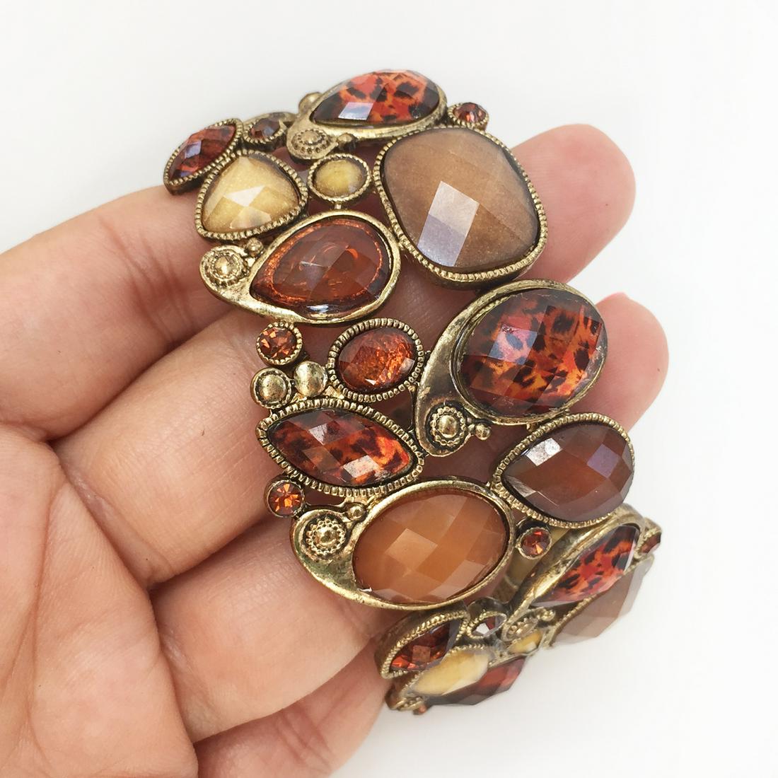 Bronze tone multicolor crystals stretch bracelet (1 of 5)