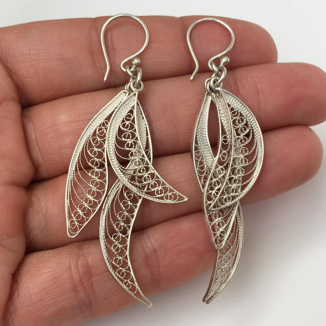 Sterling silver filigree Leaf shape dangling earrings (1 of 3)
