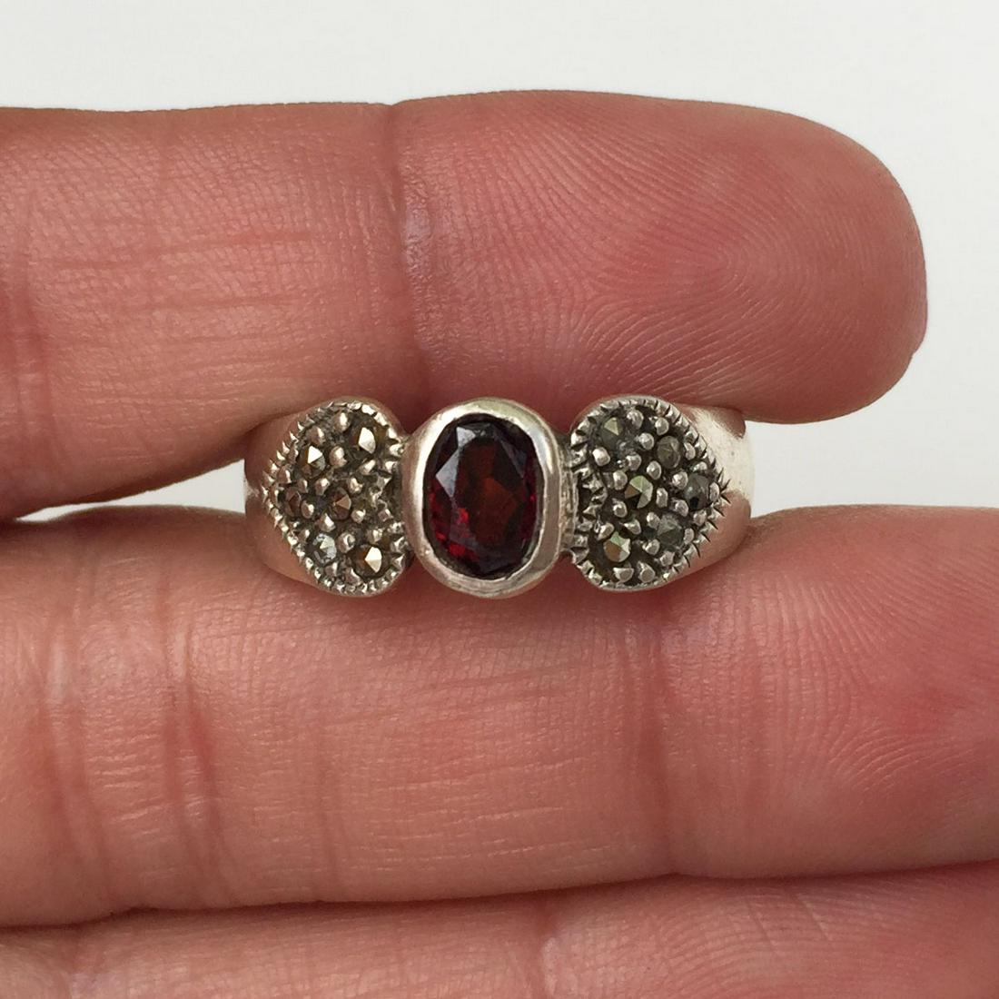 Sterling silver garnet color crystal marcasites ring (1 of 6)
