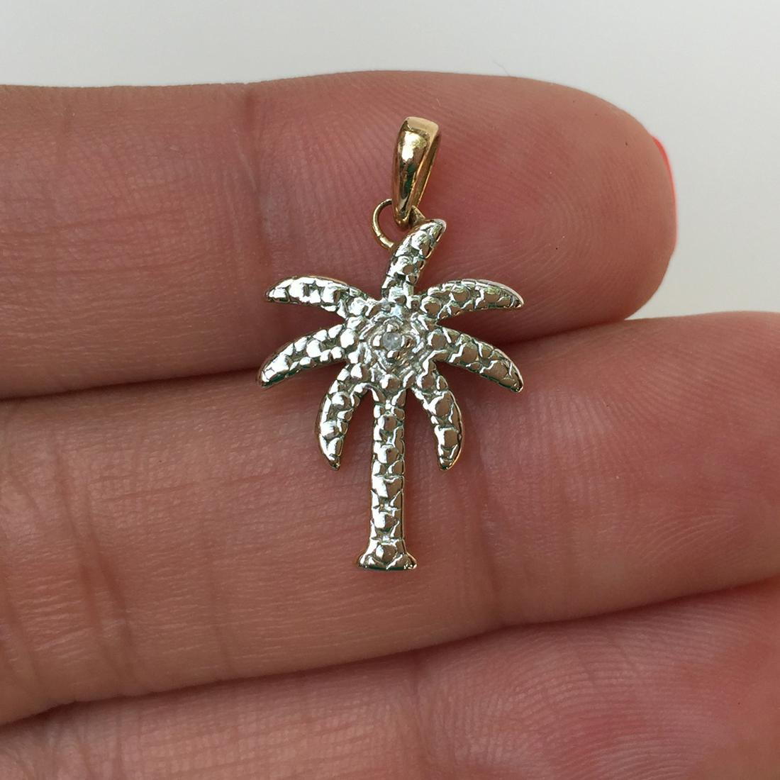 Gold plated sterling silver diamond Palm Tree pendant (1 of 3)