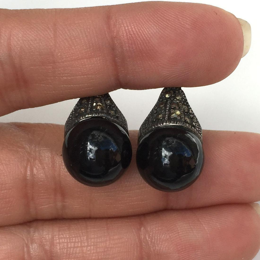 Sterling silver marcasites black enamel ball earrings (1 of 4)