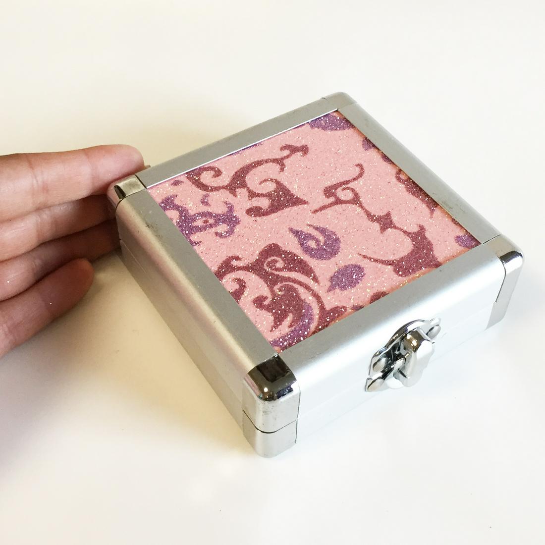 Silver tone pink glitter design ring holder box case (1 of 4)