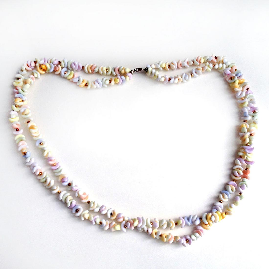 Gold tone pastel color Bean shape beads necklace 48 in (1 of 3)