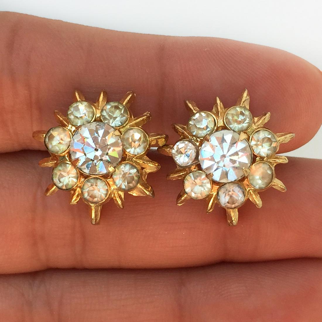Gold tone clear crystals clip on earrings (1 of 4)
