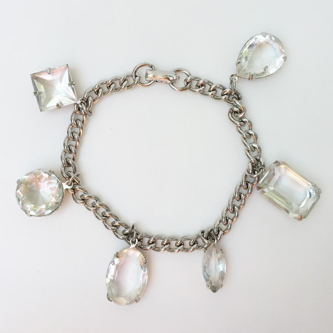 CORO Silver tone large crystals charms bracelet (1 of 3)