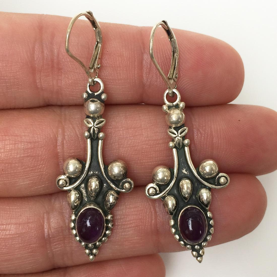 Sterling silver oval amethyst cabochons earrings (1 of 3)