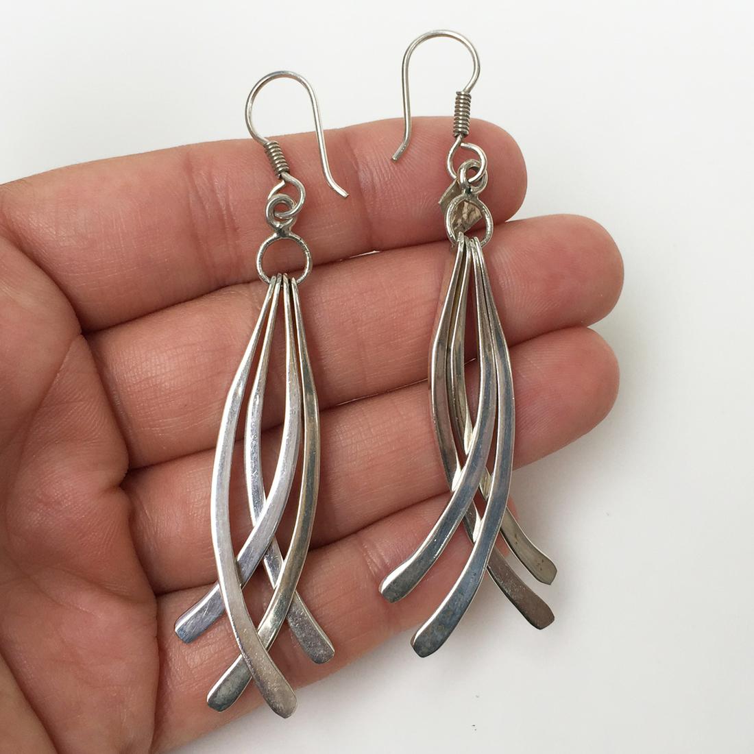Sterling silver dangling fish hook earrings (1 of 3)