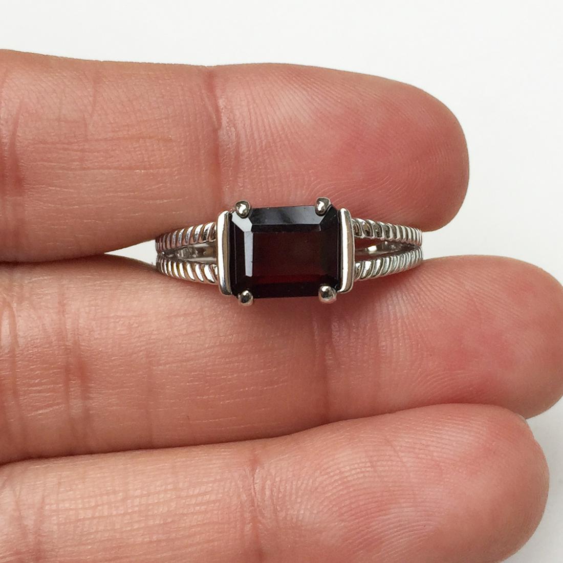 Sterling silver emerald cut garnet color stone ring (1 of 6)