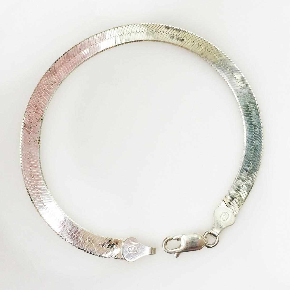 Sterling silver shiny flat herringbone chain bracelet (1 of 5)