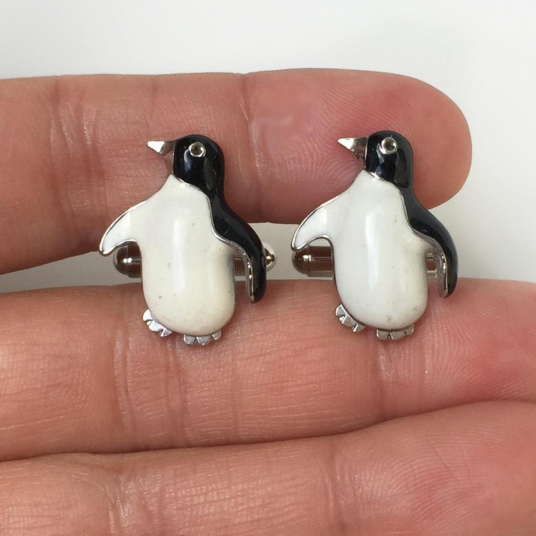 Silver tone white black enamel Penguin cufflinks (1 of 7)