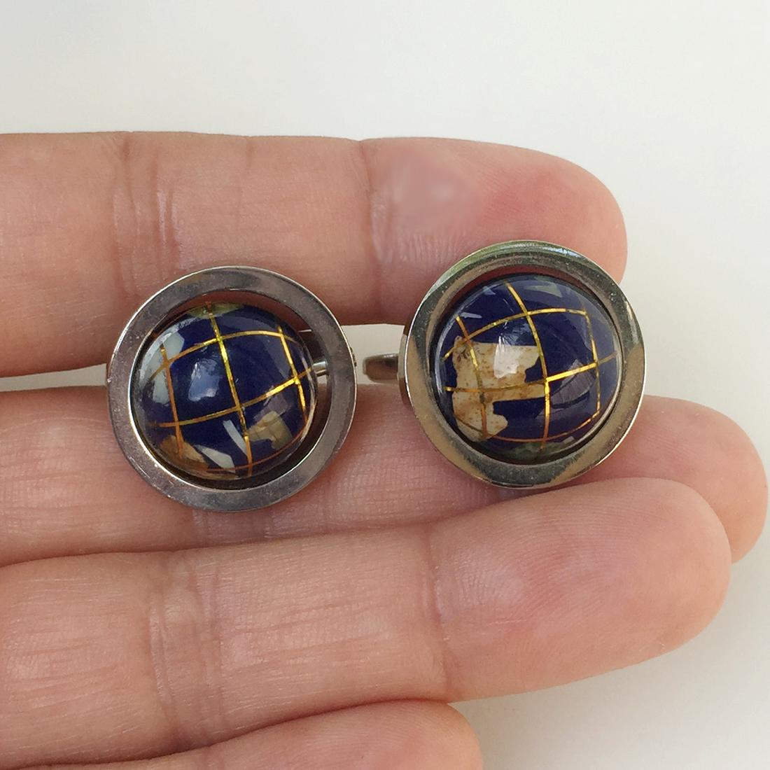 Silver tone genuine stone spinning Globe cufflinks (1 of 6)