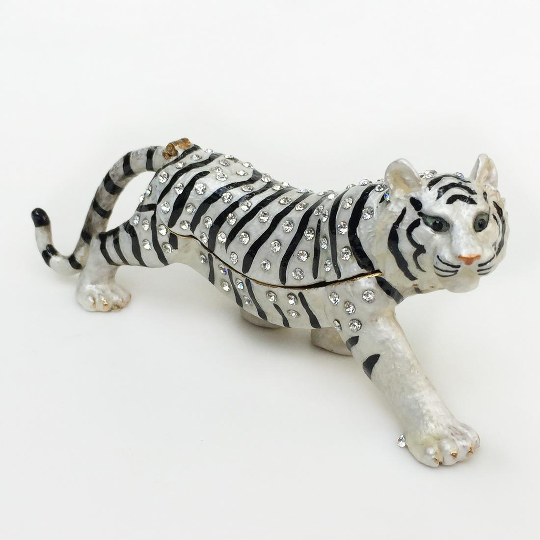Enamel crystals White Tiger trinket jewelry box (1 of 10)