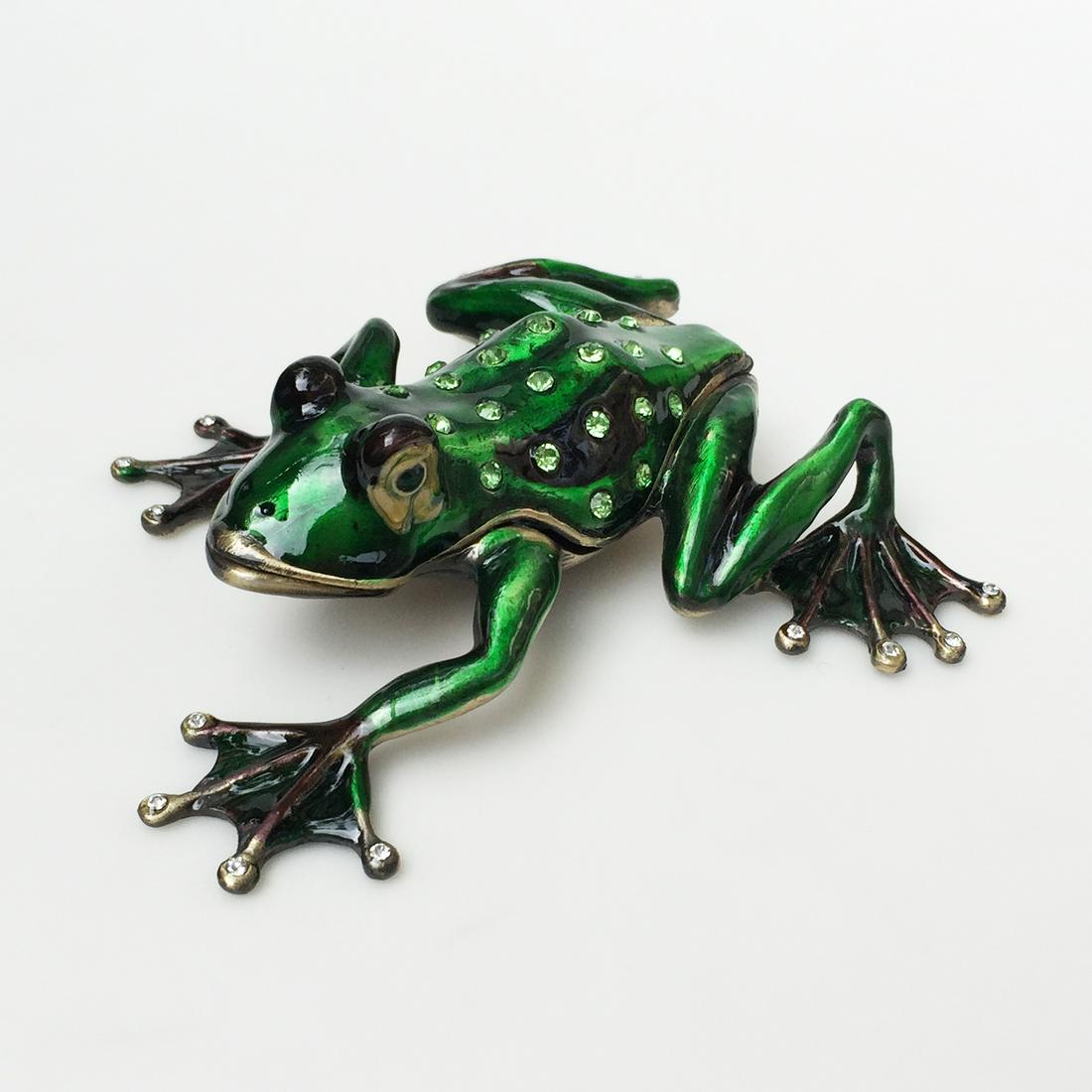 Enamel crystals gree Frog trinket jewelry box (1 of 9)