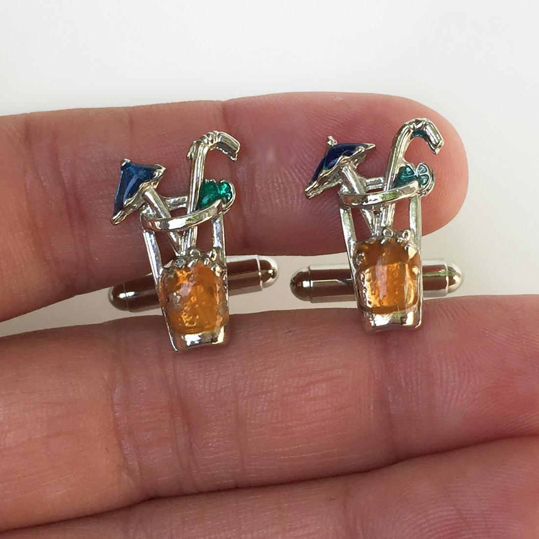Silver tone enamel Cocktail Drink Umbrella cufflinks (1 of 7)