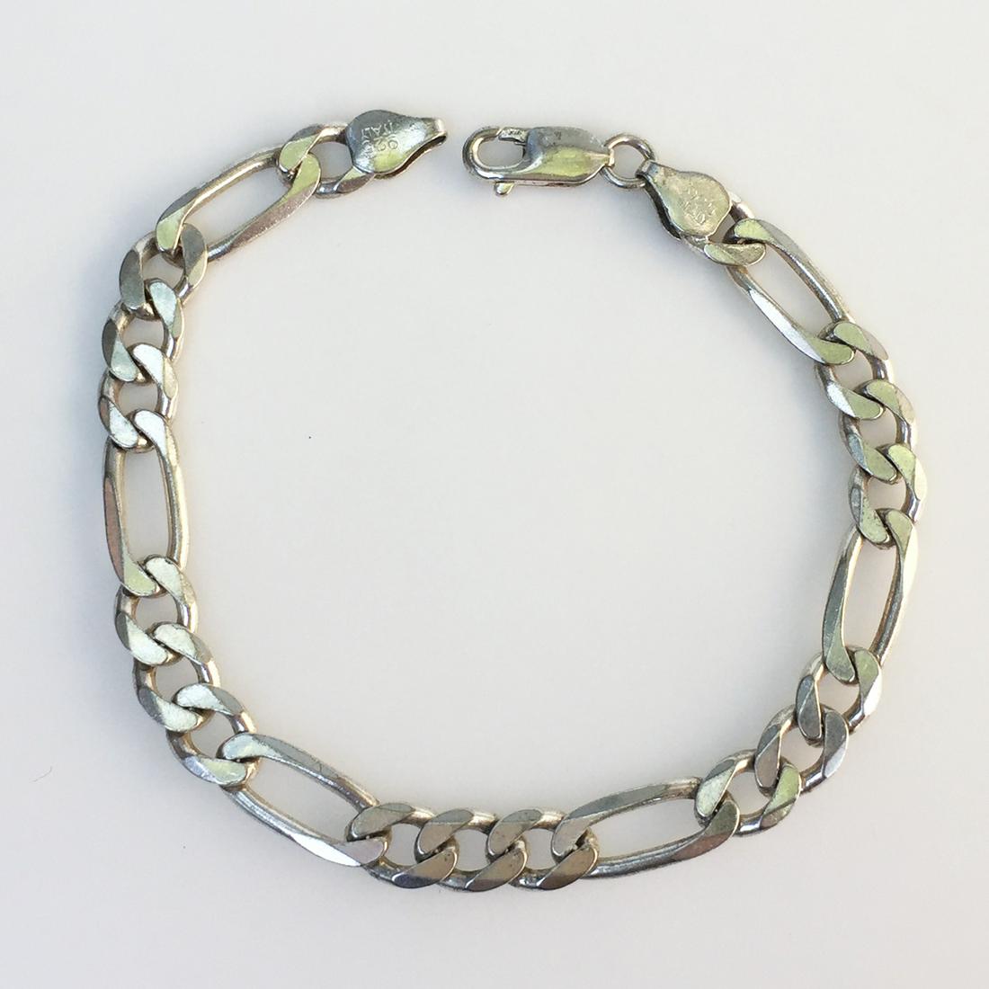 Sterling silver figaro link chain bracelet (1 of 3)