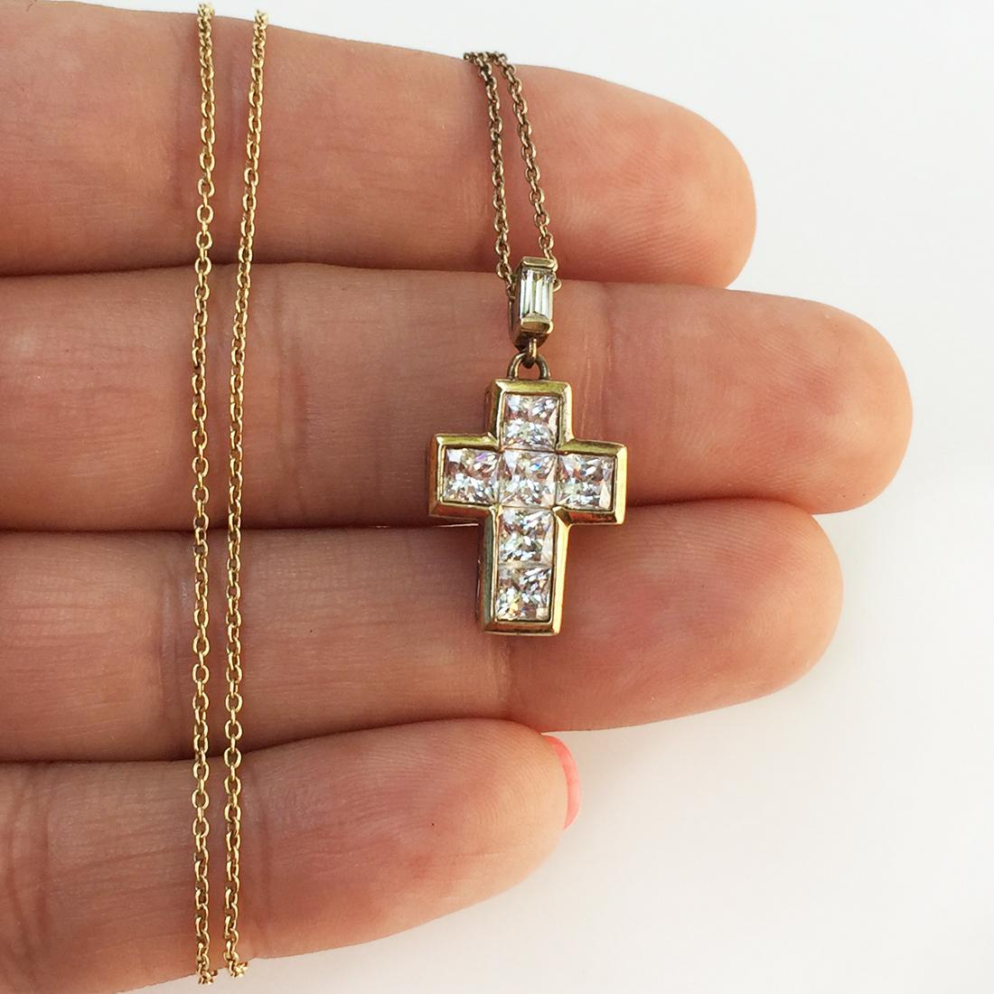Gold plated sterling silver CZ cross pendant chain (1 of 5)