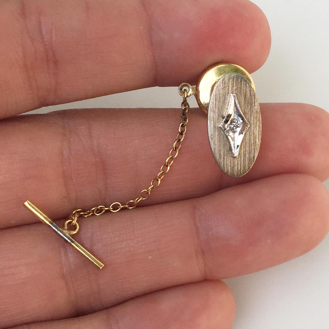 Vintage two tone diamond oval shape tie pin (1 of 4)