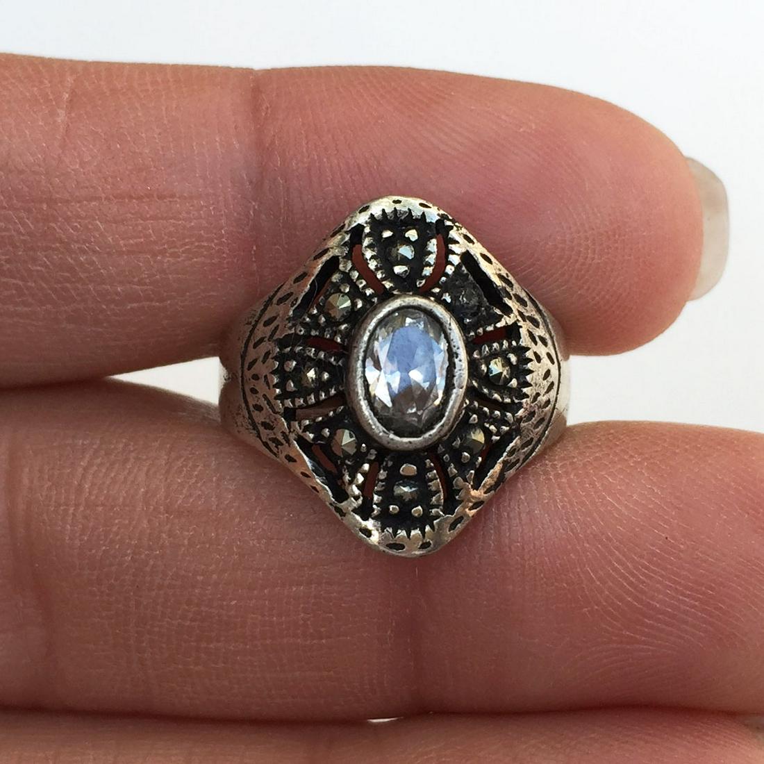 Sterling silver oval clear crystal marcasites ring (1 of 5)