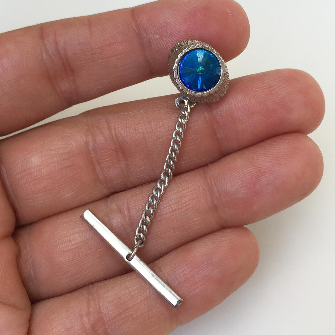 Silver tone textured blue mystic topaz color tie pin (1 of 5)