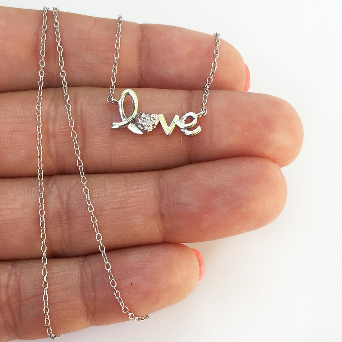Sterling silver diamond LOVE necklace (1 of 4)