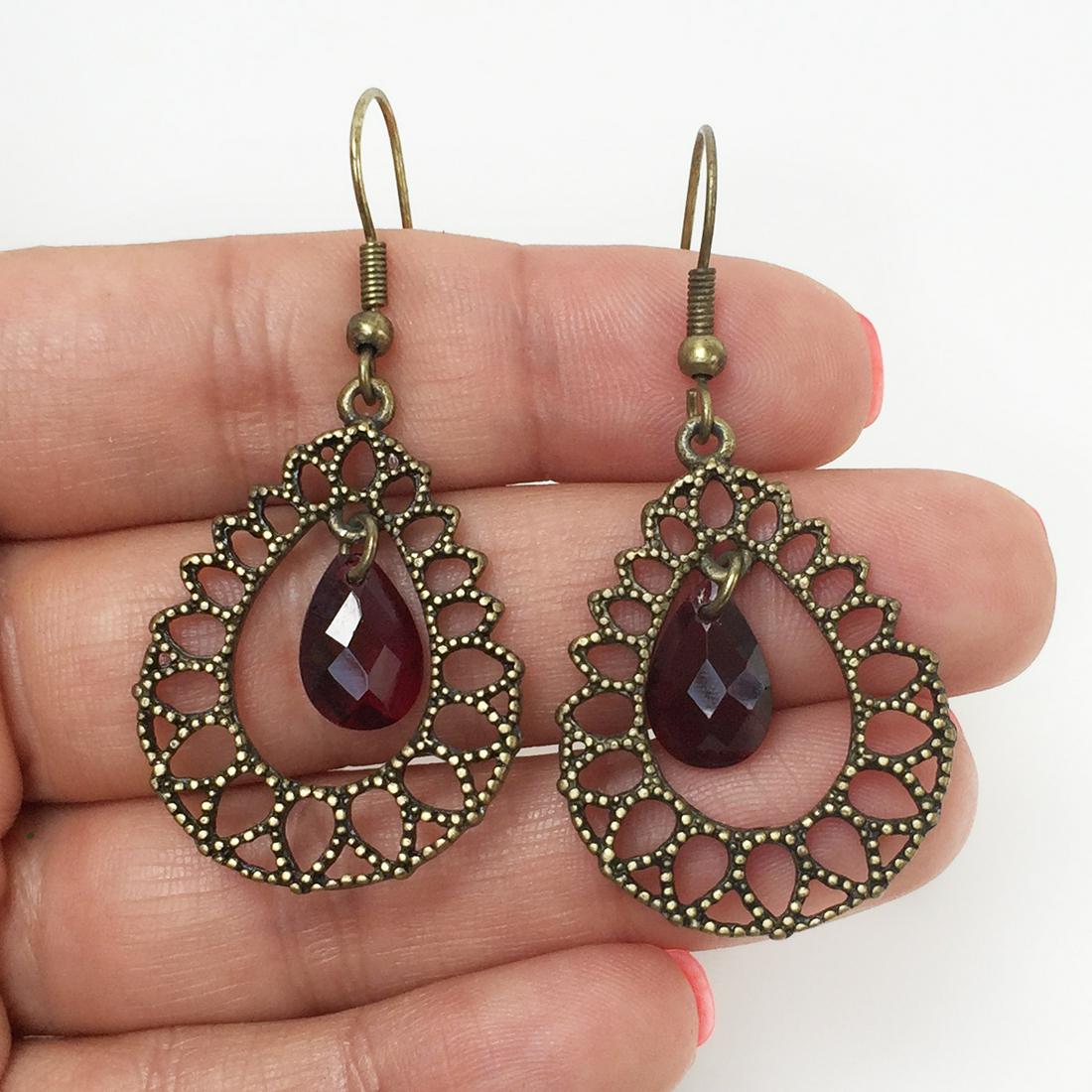 Bronze tone faceted garnet color briolette earrings (1 of 3)