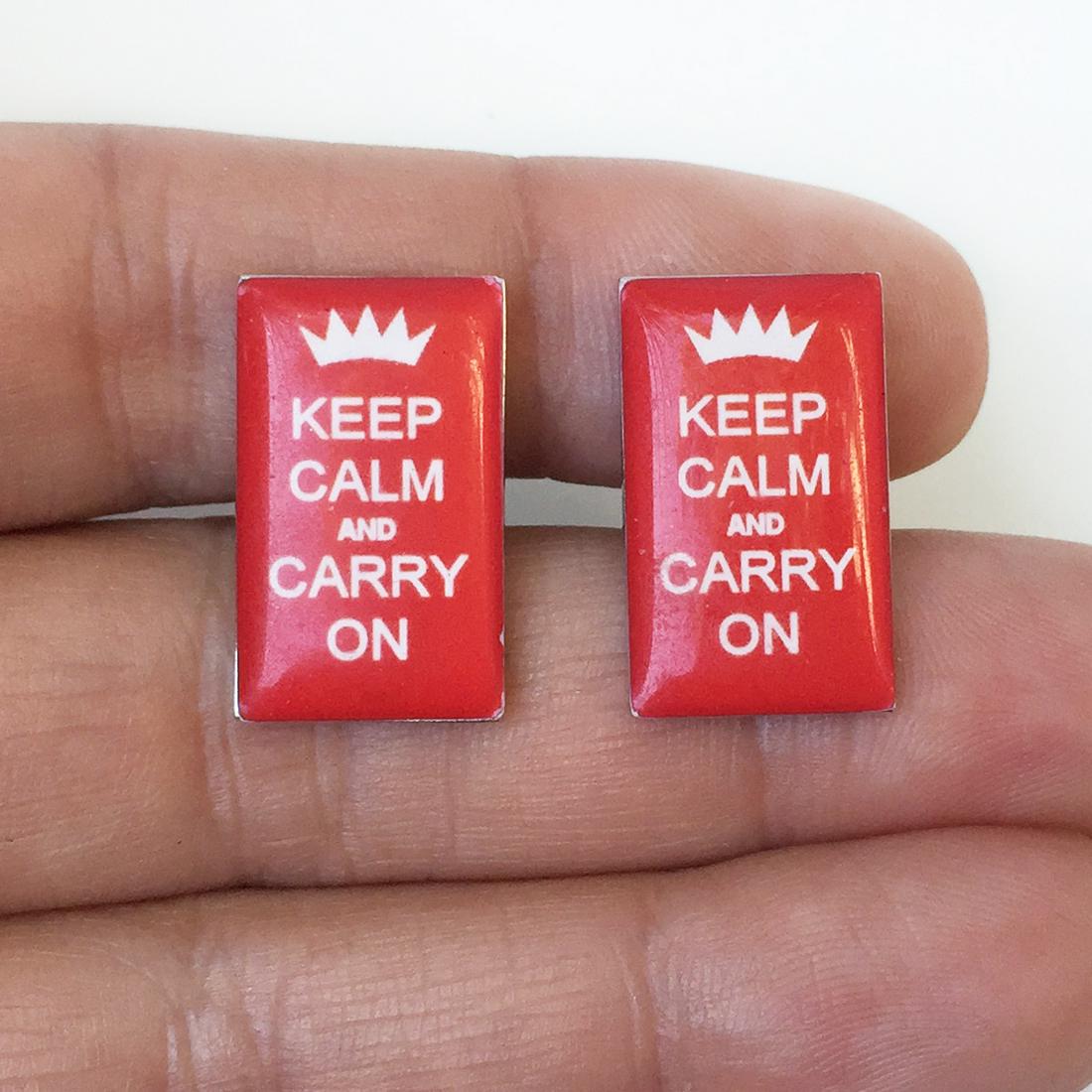 Silver tone red "Keep calm and carry on" cufflinks (1 of 6)
