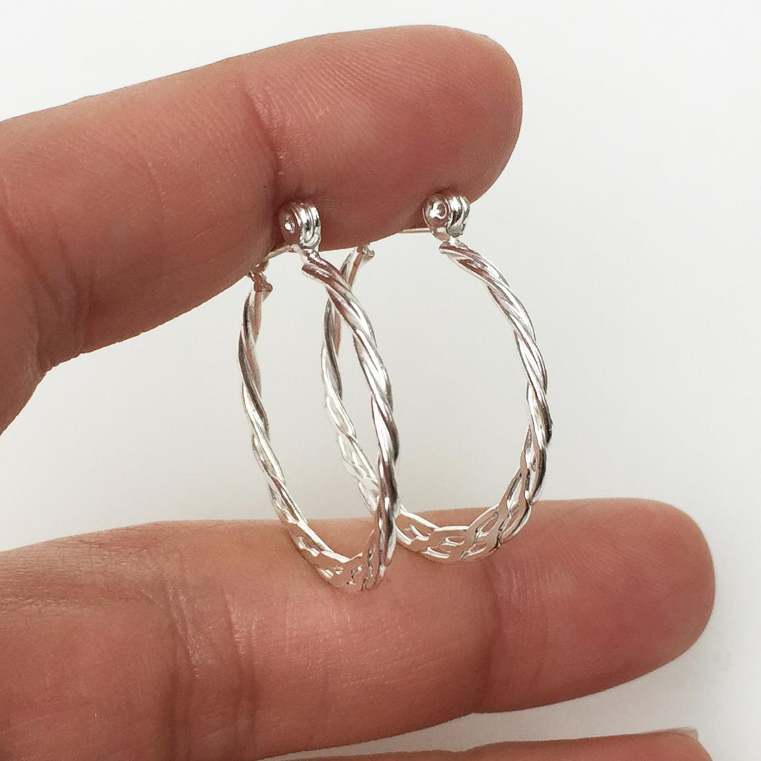 Sterling silver flat twisted hoop earrings (1 of 5)