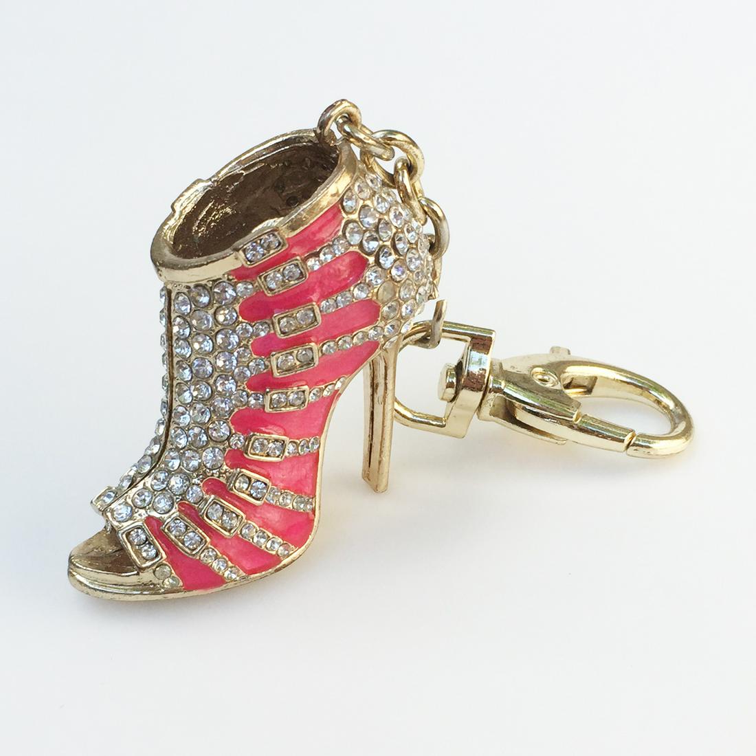 Gold tone crystals pink High Heel Sandal keychain (1 of 5)