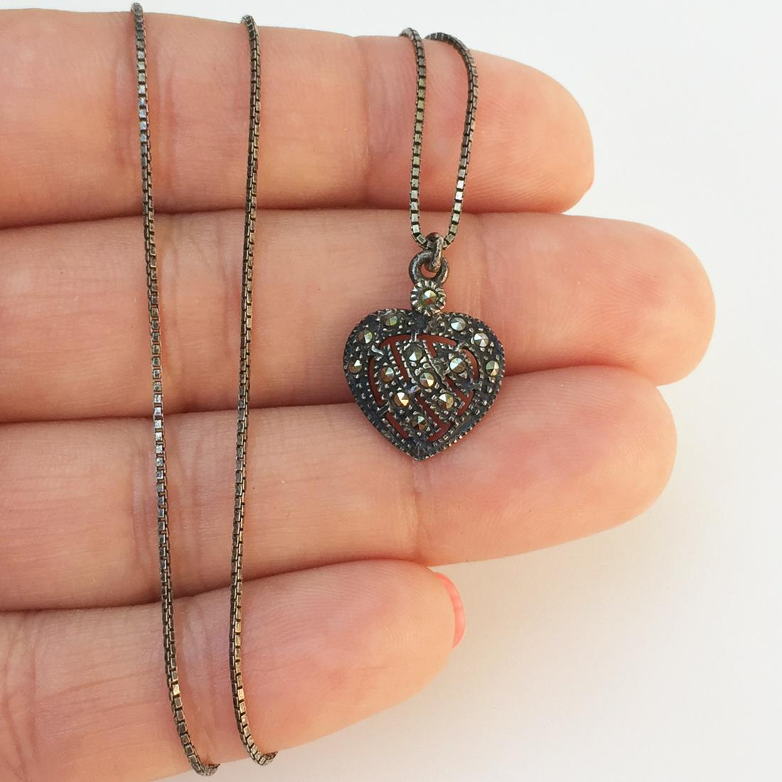Sterling silver marcasites Heart pendant chain (1 of 4)