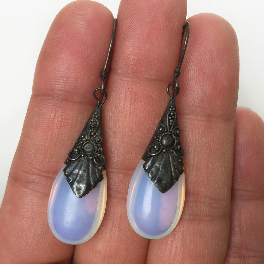 Oxidized sterling silver drop Moonstone color earrings (1 of 3)