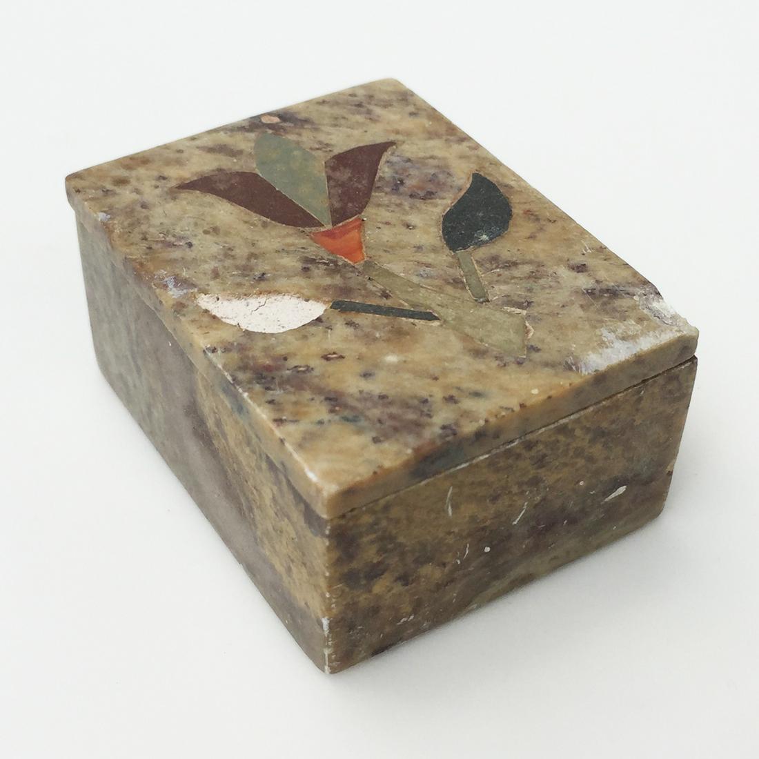 Vintage genuine stone inlay flower trinket box (1 of 8)