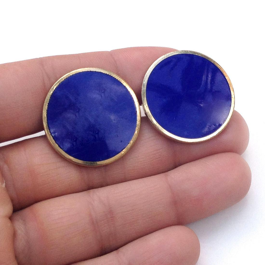 Vintage gold tone round cufflinks with blue  enamel (1 of 3)