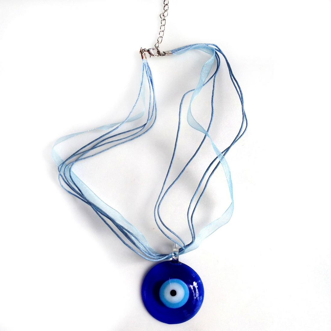 Blue Evil Eye glass pendant ribbon cord necklace (1 of 3)