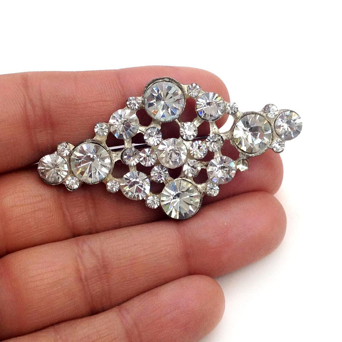 Silver tone Diamond Rhombus shape brooch with crystals (1 of 3)