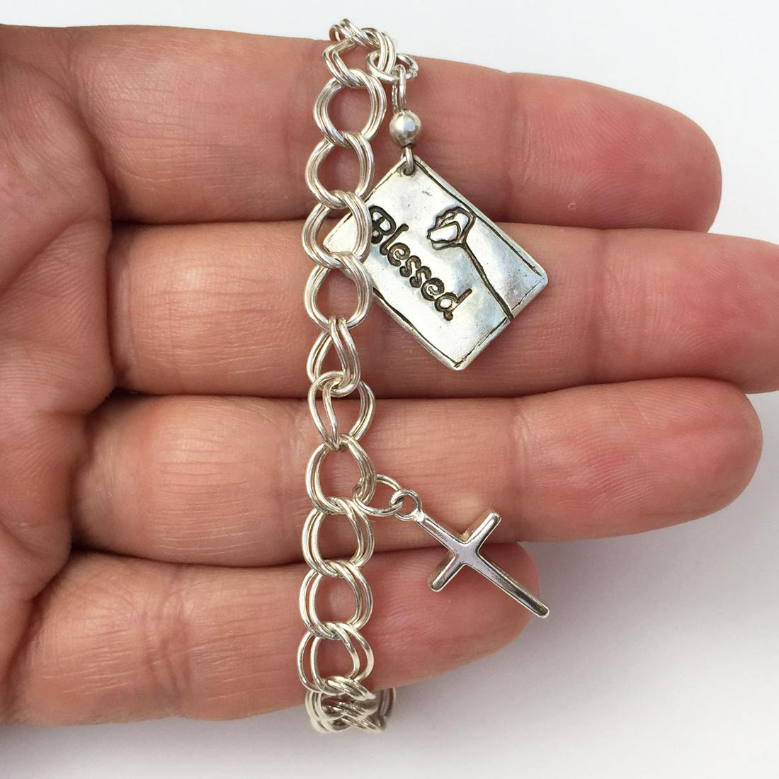 Sterling silver Blessed Cross charm bracelet (1 of 3)