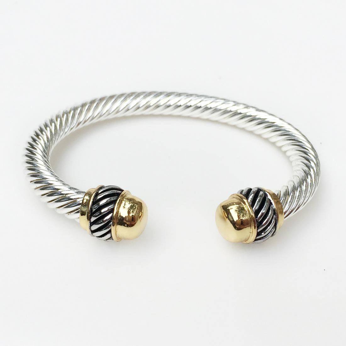 Two tone David Yurman Style twisted cable cuff bracelet (1 of 7)