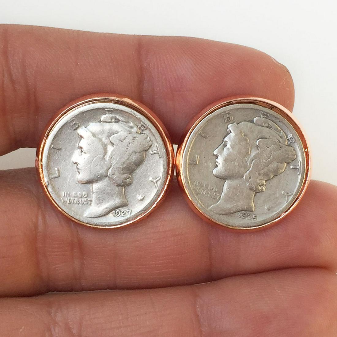 Silver Mercury dime coin rose gold tone cufflinks (1 of 8)