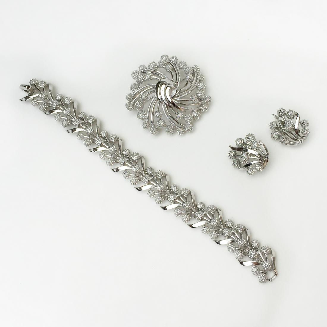 TRIFARI Silver tone textured bracelet brooch ear clips (1 of 8)