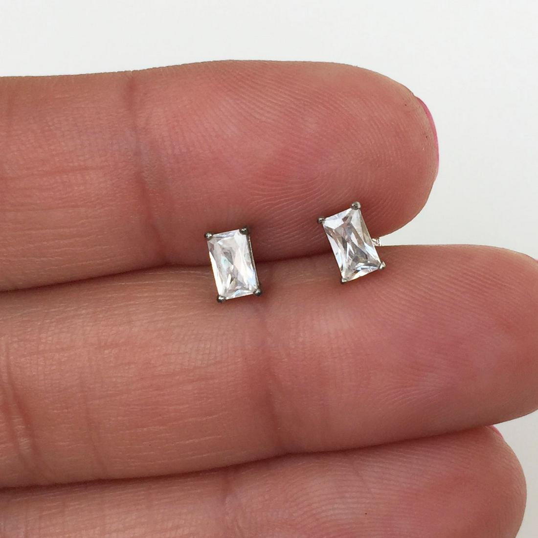 Sterling silver rectangular CZ push back stud earrings (1 of 3)