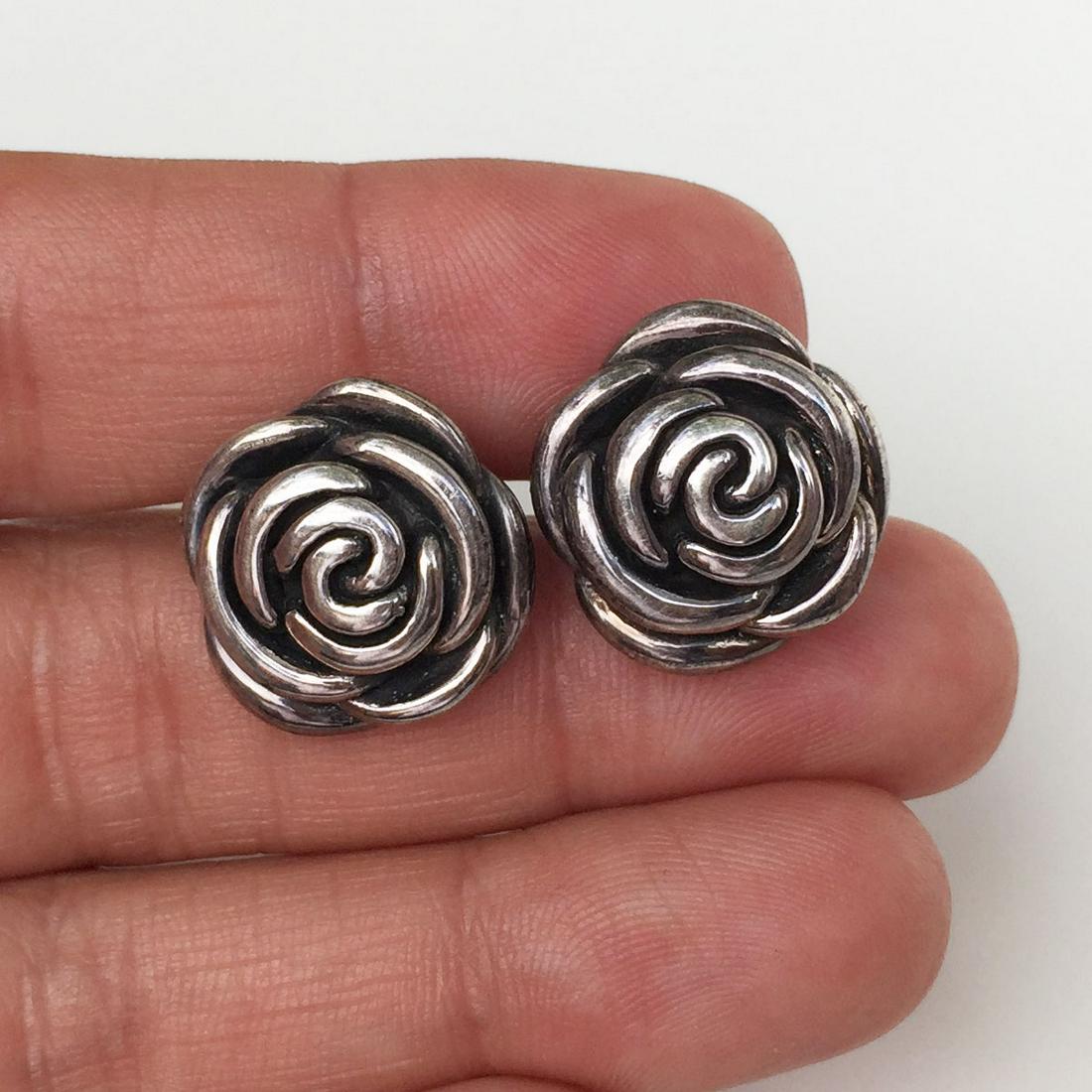 Vintage sterling silver Rose Flower push back earrings (1 of 4)